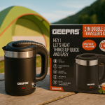 Geepas Dual-Power Portable Electric Kettle 0.5L – 12V Car & 220V Home Travel Kettle | Stainless Steel
